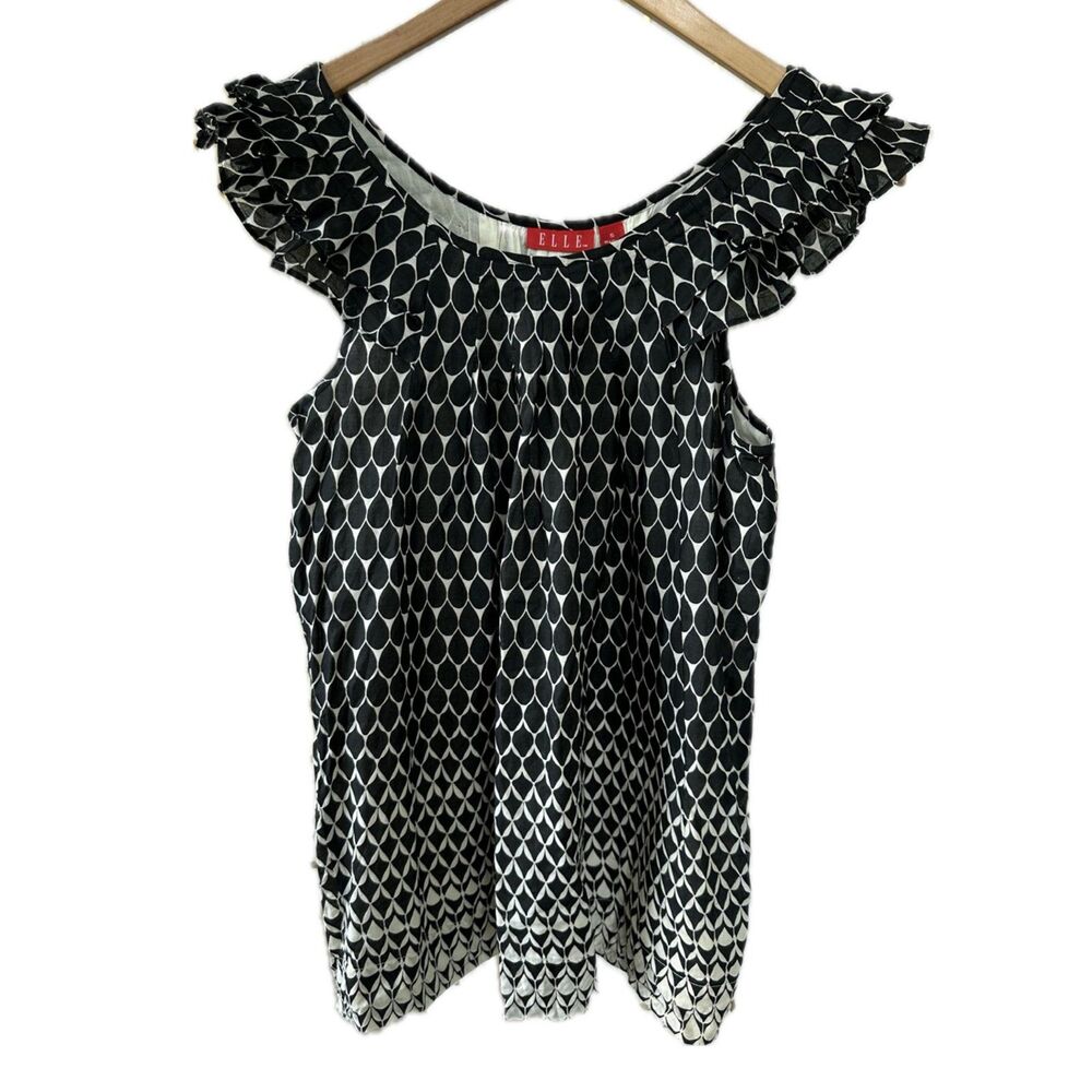 Elle Women's 100% Cotton Ombre Geometric Kaleidoscope Tiered Ruffle Blouse S